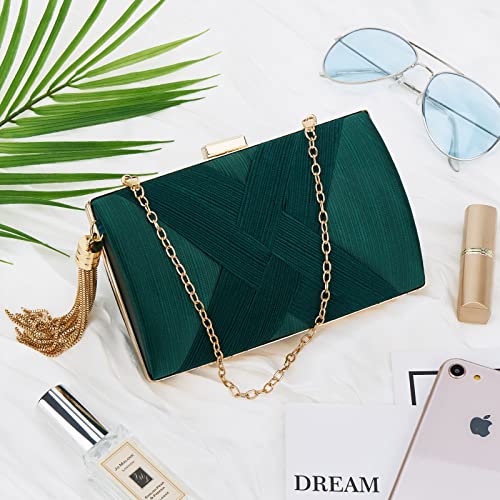 Women Clutch Bag Evening bag Fringed Evening Handbag,Lady Party Wedding Clutch Purse Chain Shoulder Cross Body Bag - color: Green