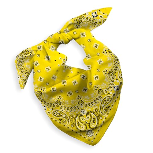 Gift Packaging Bandana for Men Women - 100% Cotton, Paisley, 22x22 In, 1 Pack - Large Bandanna Handkerchief Cowboy Hanky - color: Yellow