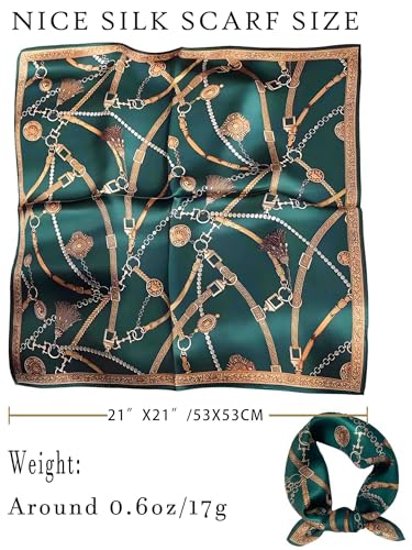 100% Mulberry Silk Scarf for Women Hair Lightweight Square Neckerchief Wrap For Head Scarves 21" - color: 22-green Belt /21"*21"