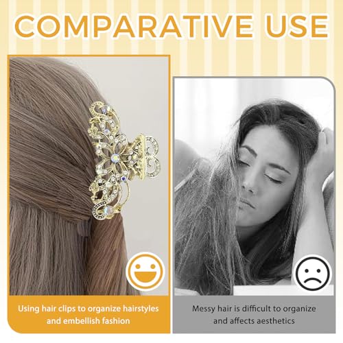 2 Pcs Gold Rhinestone Claw Clip, Crystal Bling Diamond Claw Clips, Hollow Hair Clips for Women, Elegant Hair Accessories for Party, Wedding, Daily Use - color: 2 Gold