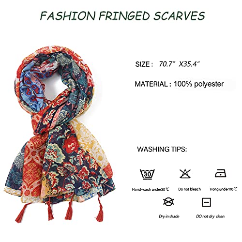 Yeieeo Boho Scarf for Women Lightweight Floral Printed Scarf Fall Winter Fashion Fringed Shawl - color: Floral 6