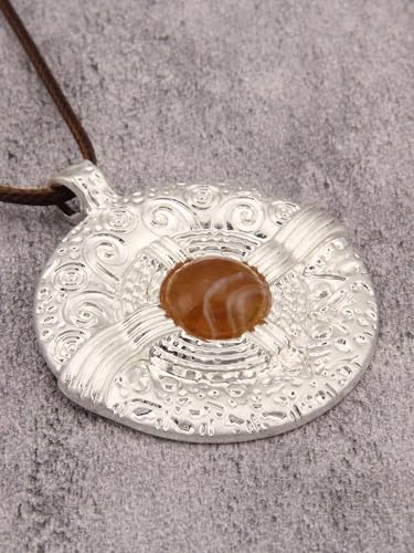 Jeilwiy Leather Necklace for Women Funky Necklace Choker String Cord Necklace with Pendant Boho Style Jewelry - style: Silver Round Pendant Necklace