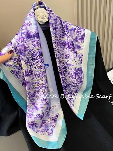 Silky Scarf for Women Lightweight Satin Bandanas Neck Hair Wrap For Sleeping Head Scarves 27.5" - color: A13 Purple Lavender/27.5"