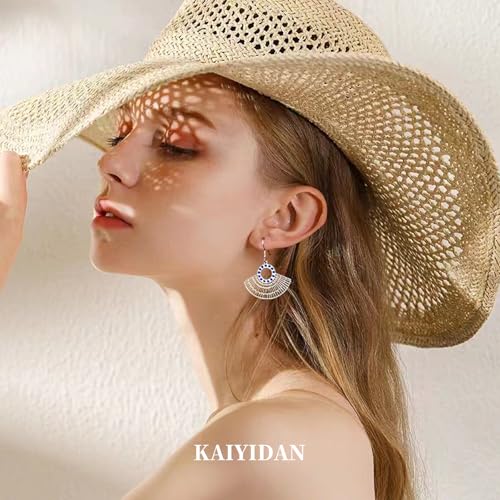 Silver Dangle Earrings For Women Trendy,Boho Cute Drop Western Earings,Vintage Gothic Ethnic Statement Beach Vacation Long Earrings with Leaf Teardrop Turquoise Crystal Tassels,Fashion Jewelry Birthday Gift. - color: A13) Hollow out Fan shaped