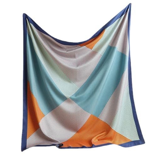Women's Square Silk Like Head Scarf Large 35 inch Silk Feeling Hair Wrapping Satin Scarves for Sleeping Bandanas - color: A009 Twill Blue