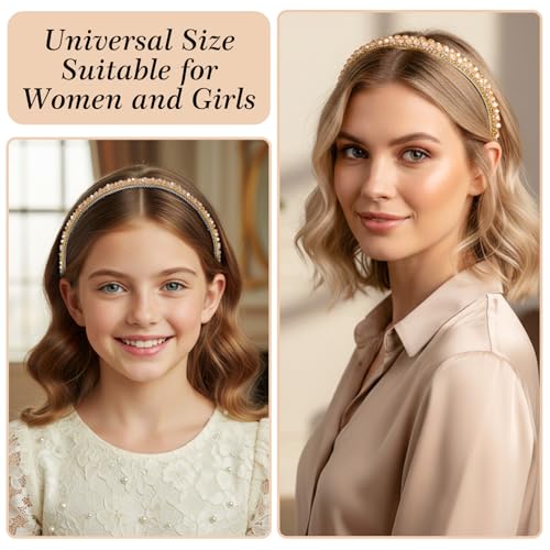 Crystal Rhinestone Headbands for Women Girls, Fashion Sparkly Beaded Hair Hoop Fancy Dressy Headbands Hair Accessories Bling Padded Hairs Bands for Women Girls(Champagne)
