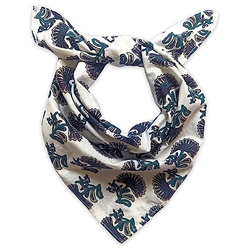 AVKA Studio 100% Cotton Bandanas for Women & Men, 2 Pack 20x20 Inch, 22x22 inch Hand Printed, Lightweight Cotton Handkerchief - color: White & Green, size: 20 x 20 Inches