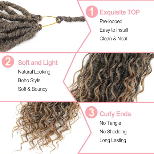 Goddess Locs Crochet Hair 7 Packs Bohemian Faux Locs Pre-Looped Braids, Boho Goddess Soft Locs Crochet Hair with Curly Ends Hair Extensions for Women (T27, 24 Inch) - color: T27, size: 24 Inch