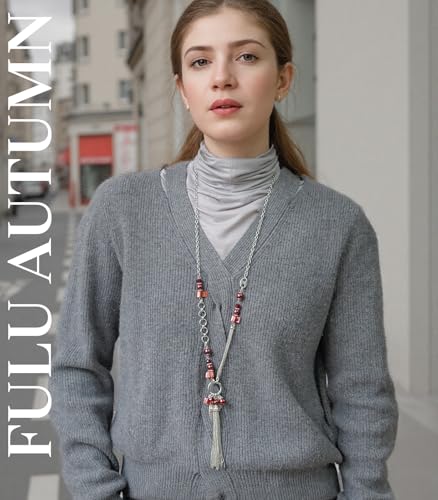 FULU AUTUMN Long Necklaces for Women Trendy Long Chunky Beaded Necklace Boho Fashion Costume Jewelry Mothers Day Gifts for Her - color: 95-Red