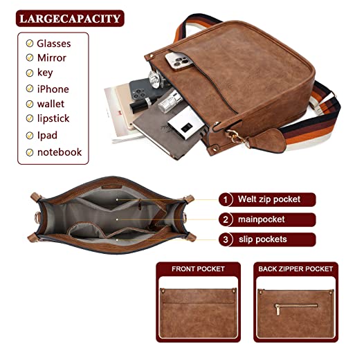 HKCLUF Crossbody Bag Purse for Women 2PCS/Set Leather Hobo Handbag Wallet Set With 2Adjustable Guitar Strap Shoulder Bag | Purse - color: A29-apricot