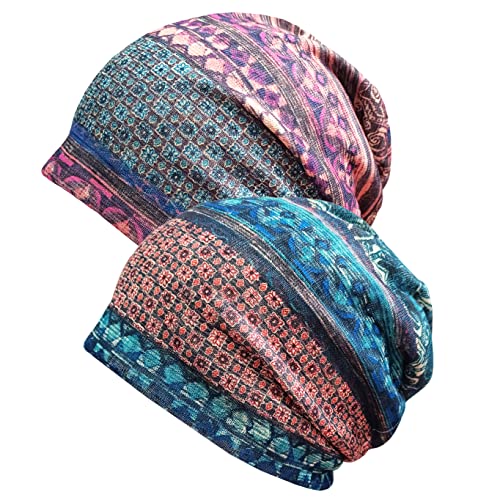 Women's Baggy Slouchy Beanie Chemo Hat Cap Scarf - color: 2 Pack-b