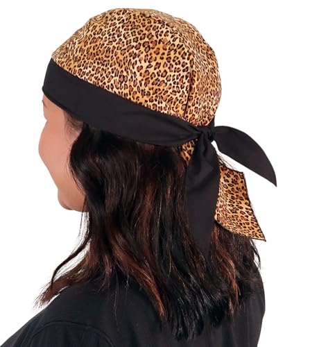 Sparkling EARTH - American Made Skull Caps Doo Rags Do Rag Durag Headwrap Head Wraps Skullies - Made in The USA! - color: Leopard Print With Black Band