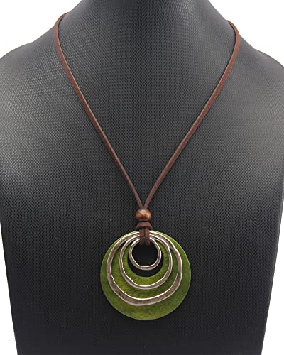 GelConnie Leather Cord Necklace Chain Multilayer Wooden Pendant Necklaces Vintage Jewelry Boho Long Sweater Necklace for Women Men - color: 3 Circles Wood Necklace
