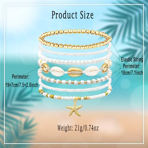 Beach Bracelets for Women Bohemian Stackable Heishi Surfer Bracelet Set Elastic Seashell Starfish Boho Friendship Bracelets for Summer Beach Party Holiday Vacation Jewelry - color: Starfish-7CPS
