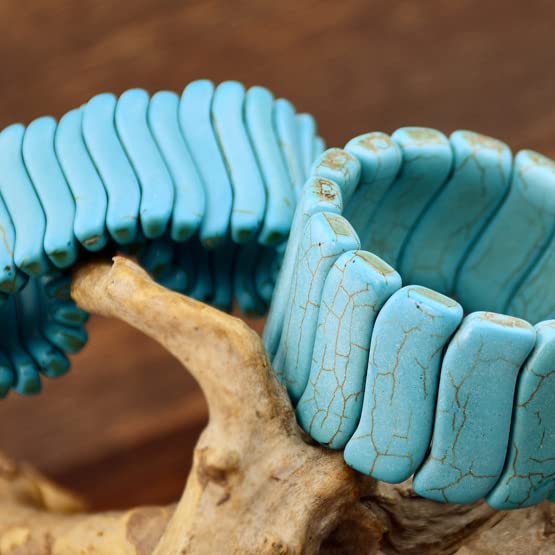 COLORFUL BLING Bohemian Simulated Turquoise Stretch Bangle Bracelet for Women Adjustable Ethnic Natural Stone Statement Wide Wrap Bracelet Boho Jewelry - color: thin