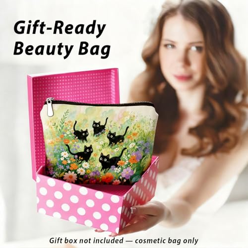 Cat Small Makeup Bag for Cat Lover Gift, Cute Kitty Cosmetic Zipper Travel Toiletry Bag for Daughters, Friends, Cats Girl & Women. Ideal Gifts For Travel, Birthdays, Graduation & Christmas - color: 02-Cat(06)
