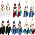 6 Pairs Women Faux Feather Earrings Dream Catcher Bohemian Fringe Tassel Long Drop Dangle Earrings Set with Design for Women - style: Style 1