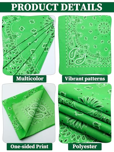 Unittype 48 Pieces Paisley Bandana Novelty Unisex Cowboy Headband Sports Bandannas Scarf Outdoor for Western Party Costume - color: Green, style: Classic