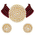 Aheli Pearl Diamond Choker Necklace & Round Earrings Gift for Women Indian Traditional Bollywood Fashion Bharatanatyam jewellery set - color: Maroon 3