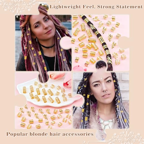 50Pcs Adjustable Metal Hair Cuffs and Rings for Braids, Bohemian Princess-inspired Gold Hair Jewelry Set for Women, Festival Party Dreadlock Decorations
