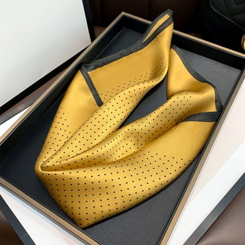 Aufeel Women's 100% Pure Mulberry Silk Small Square Scarf - Neckerchief Women - Silk Headscarf - 21" x 21" - color: Dotdot Yellow