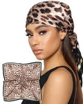 AWAYTR 35” Satin Head Scarf for Women Like Silk Scarf for Hair Scarf Satin Hair Bandana Women Headscarf Hair Wrap Scarf Neck - color: Leopard - Champagne