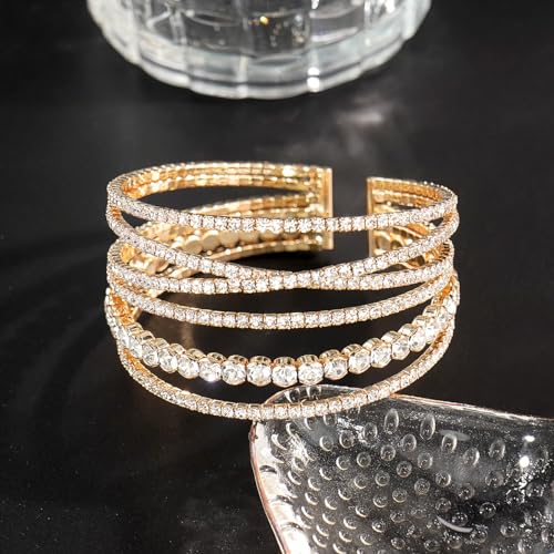 Suyi Rhinestone Bracelet Multilayer Gold Cuff Bracelet for Women Crystal Braidal Bracelets - color: Gold 2