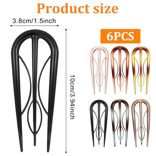 6 Pcs French Hair Pins for Women, U-Shaped Hair Fork Vintage Large Hair Styling Pins Internal Teeth Hair Sticks for All Hair Types (6 colors)