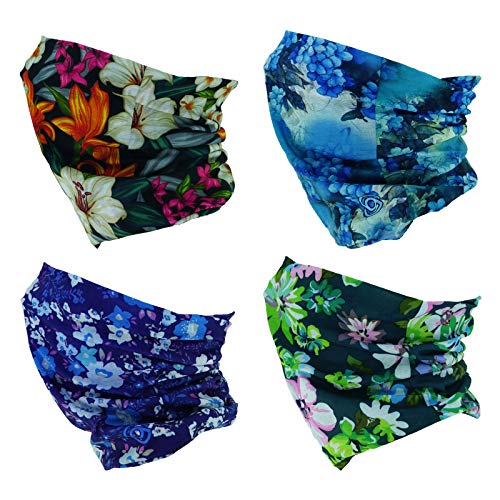4 Headband Bandana Balaclava Half Face Mask Shield Head Hair Scarf Neck Gaiter Hat Multipurpose For WoMen Men Breathable Reusable Washable Blue Purple Lily Daisy Flower - color: 4x Flower Face Mask