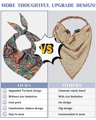 AWAYTR 3Pcs Hair Bandanas Head Kerchief for Women Girls Tie-Back Boho Hair Scarf Headband Bandana Triangle Head Scarf - color: Cashew - Green / Yellow / Blue