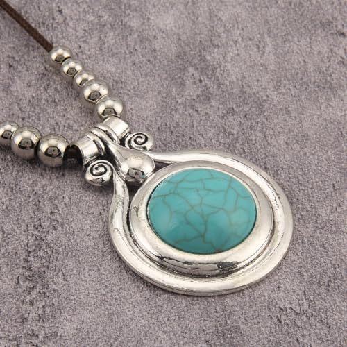 Bohemian Necklaces for Women Long Leather Necklace with Large Pendant Chunky Boho Hippie Jewelry Pendant Chocker Necklace - style: Boho Silver Necklace