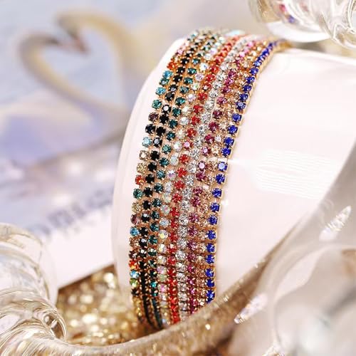 14K Gold Plated Dainty 10Pcs Colorful Cubic Zircon Crystal Beaded Adjustable Stackable Stretch Sparkling Tennis Chain Bracelet Set Birthday Wedding Jewelry for Women - color: mix