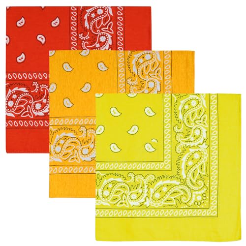 Raylarnia 100% Cotton Large Bandanas for Men and Women, 22 Inch Paisley Bandana with Multiple Colors - color: Yellow / Orange / Gold