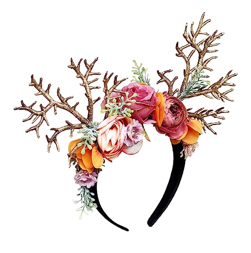 Vivivalue Deer Antler Hair Band with Flowers Flower Headband for Cosplay Costume Party - color: 8