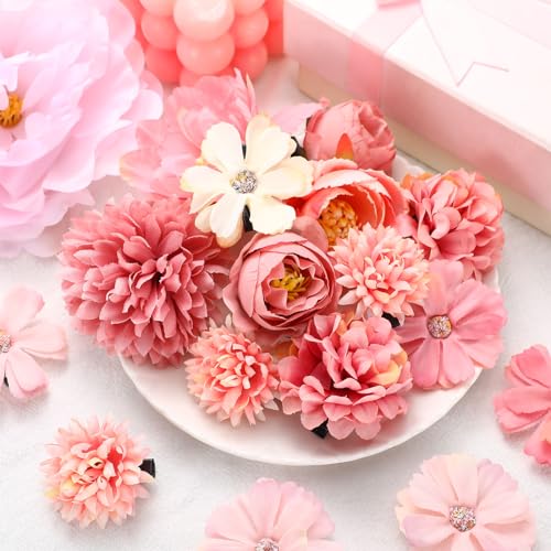 BBTO 21 Pcs Flower Hair Clip Rose Hair Clips Barrettes for Women Flower Accessories Boho Bride Claw Clip Hairpin Brooch Pin Headpiece for Wedding (Light Pink) - color: Light Pink