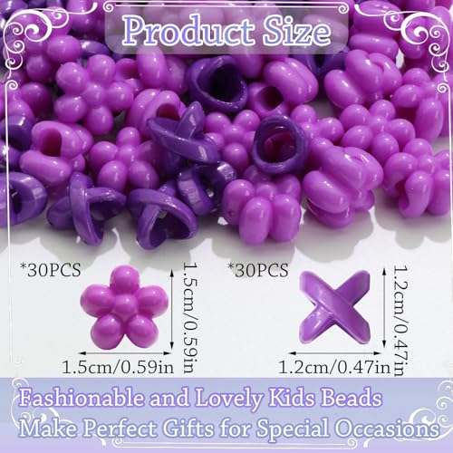 NAISKA 60Pcs Purple Flower Kids Hair Beads Tiny Hair Beads for Braids Cute Beads for Hair Small Pony Loc Beads Acrylic Dreadlock Beads Braid Clips Accessories for Girls - color: Purple