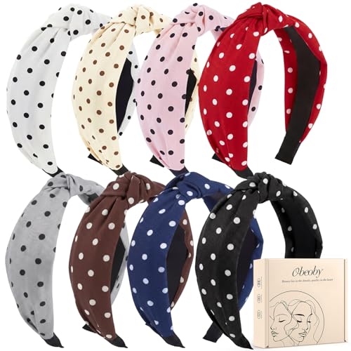 obeoby Polka Dot Headband for Women Girls,Non-Slip Y2K Style Knot Hair Band for Retro Parties, School or Beach, Holds Hair Neatly in Place Daily at Home - color: Polka dots