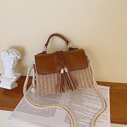 Straw Crossbody Bags for Women Summer Straw Clutch Bag Woven Beach Purse Vacation Handbags | Straw - color: D Brown