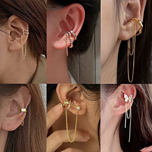 35 PCS Gold Silver Adjustable Ear Cuffs Earrings for Women Non-Piercing Cartilage Clip on Earrings Wrap Ear Jewelry Set,Punk Snake Butterfly Claw Stud Earrings for Women Gift - color: Gold