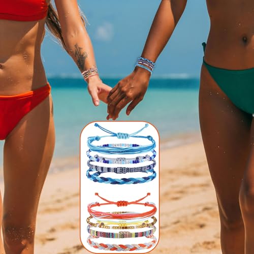 Beach Summer Ankle Bracelet for Women Handmade Braided Adjustable String Anklets Waterproof Surfer Bracelet - color: Orange