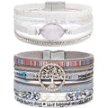 Boho Leather Wrap Bracelets Bohemian Crystal Bracelets Trendy Layered Bracelet with Magnetic Clasp Jewelry Gifts for Women - color: White