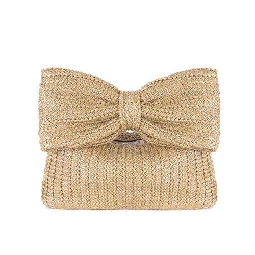 Huralona Women Straw Woven Clutch Purse Pleated Handbag for Summer Beach Vacation Straw Shoulder Crossbody Bag - color: Khaki5