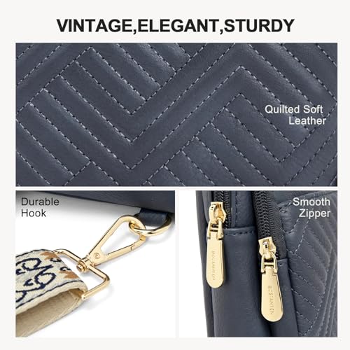 BOSTANTEN Sling Bag Quilted Crossbody Bags for Women Cross Body Purse Leather Fanny Pack with Adjustable Guitar Strap - color: A-blue