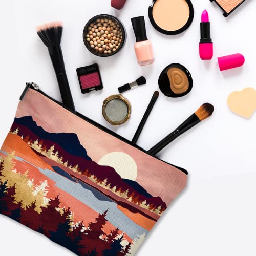 Cute Makeup Bag for Purse Canvas Waterproof Funny Cosmetic Bags for Women Zipper Travel Toiletry Pouch-Mountain Makeup Bags-Red - color: Mountain Makeup Bags-Red