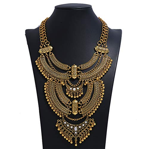 Vintage Multilayer Ethnic Tribal Statement Choker Necklace Bohemian Indian Turkish Jewelry for Women - color: Yellow-a