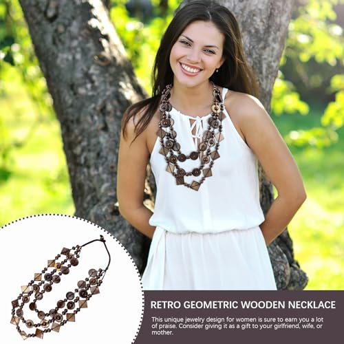 3- Layered Statement Necklace Womens Bohemia Choker Necklaces - color: Brown