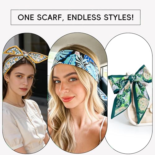 ZXZH 6 Pack Fashion Scarves for Women, Versatile Boho Head Scarf, Satin Scarf for Hair, Neck, Wrist, and Purse Accessories - color: Exotic Jungle Leaf