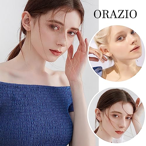 ORAZIO 9 Pairs Threader Earrings for Women Stainless Steel Chain Tassel Earrings Lightweight Double Twist Wave Heart Moon Leaf Threader Dangle Drop Earrings Minimalist Long Chain Earrings Set - color: Gold Tone