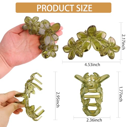 ANBALA 4Pcs Flower Hair Clips for Women Girls Neutral Color Hawaiian Flower Claw Clips for Thick Hair Non Slip Strong Hold Beach Accessories - color: Leopard-B