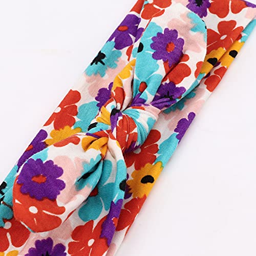 DRESHOW Boho Bow Headbands for Women Vintage Flower Printed Yoga Hairband Elastic Rabbit Ear Head Wrap 6 Pack - color: 6 Pack Rabbit Ears Flower Printed